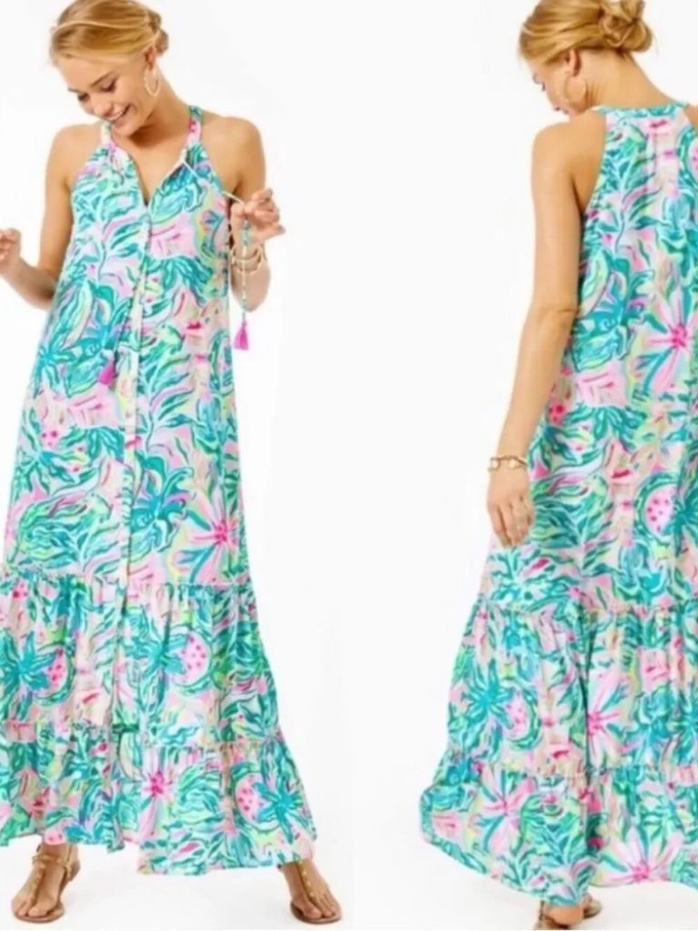 Lily Pulitzer Luliana Multicolor Maxi Dress Women Size L